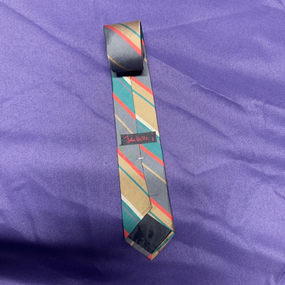 Vintage John Weitz Silk Blend Tie Striped Men's Necktie Classic Dress Accessory - Picture 2 of 6